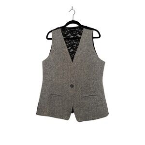 Women Gray tweed sheer lace back vest
